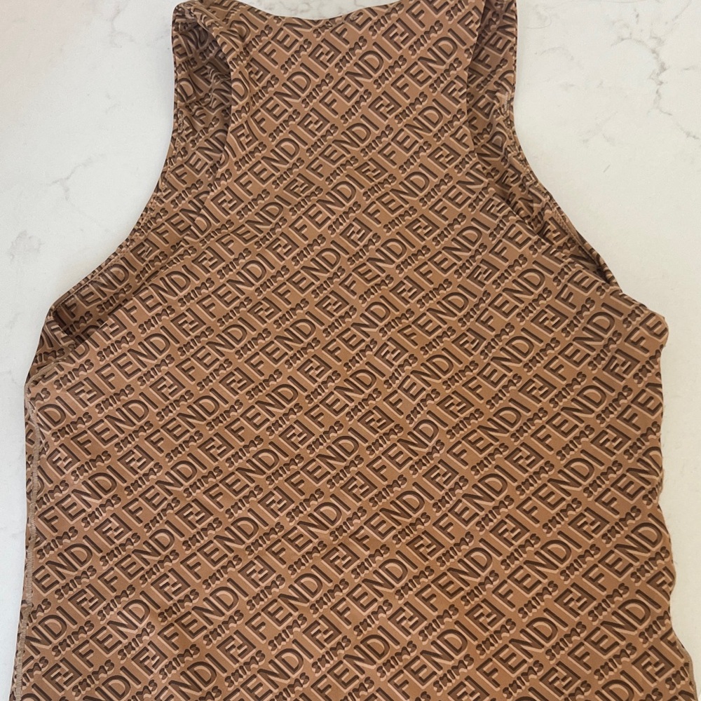 Fendi by Skims Brown Logo-Embossed Scoop Neck Bodysuit - Picture 7 of 8